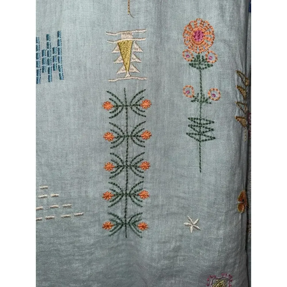 Johnny Was Biya Elektra Dress Embroidered Floral Linen Button Front Sz M Blue - Picture 6 of 11